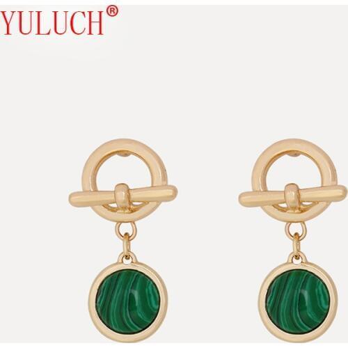 YULUCH Exquisite small and elegant temperament zinc alloy inlaid malachite pendant ear stud 2018 new arrival jewelry