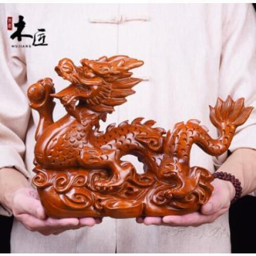 Yellow rosewood pear Real wood dragon Black sandalwood carving zodiac dragon solid wood signs Handmade sculpture