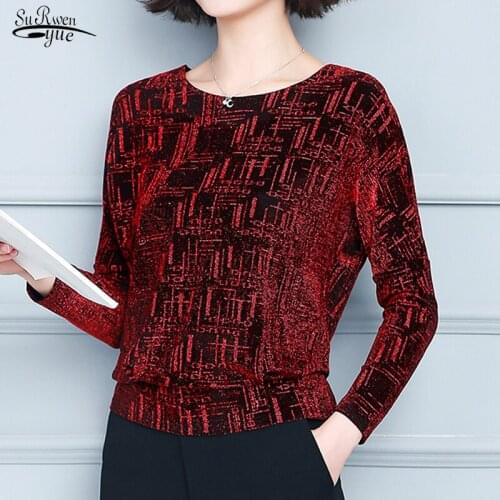 Spring and Autumn Women Blouse 2021 New Elegant Shiny Sequin Tops Female Vintage Glitter Shirt Tops Fashion Print Shirt 15773