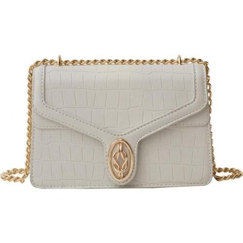 Women Stone Pattern Leather Shoulder Bags Pure Color Chain Messenger Bag Female Simple Small Handbags Casual Flap Crossbody Bag