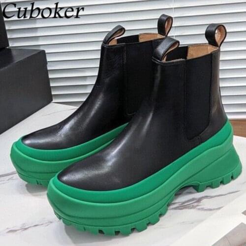 2021 Autumn Runway Ankle Boots Women Brand Designer Thick Sole Genuine Leather Female Short Boots Non-Slip Motorcycle Boot Women