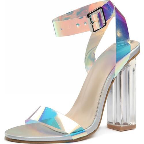 Dropshipping 2019 Summer PVC Clear Transparent Strappy High Heels Shoes Women Sandals Peep Toe Sexy Party Female Ladies Shoes