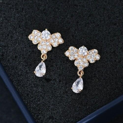 DE209 Fashion Street Snap Delicacy Sweet 4A Zircon Heart Earrings GIRLS Gift Party Banquet WOMENS Jewelry Earrings 2021