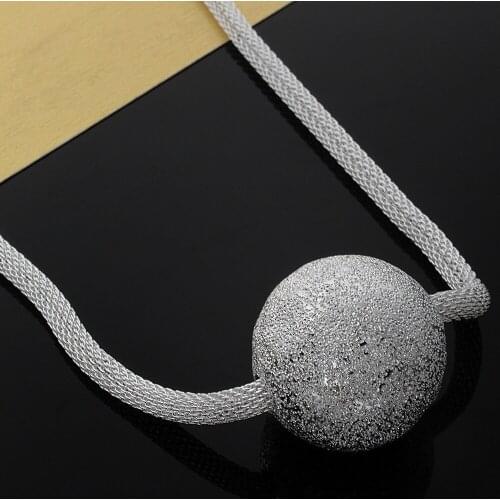 Pretty 925 Sterling Silver Frosted large beads Pendant Necklace For Women fashion Wedding party Jewelry Christmas gifts