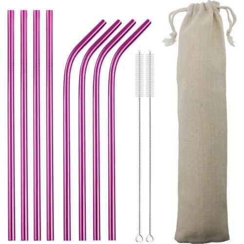 1/4/8pcs Multi Metal Straw Set Reusable Straw 304 Stainless Steel Drinking Straws With Brush Eco-Friendly Straw For Mugs 20/30oz