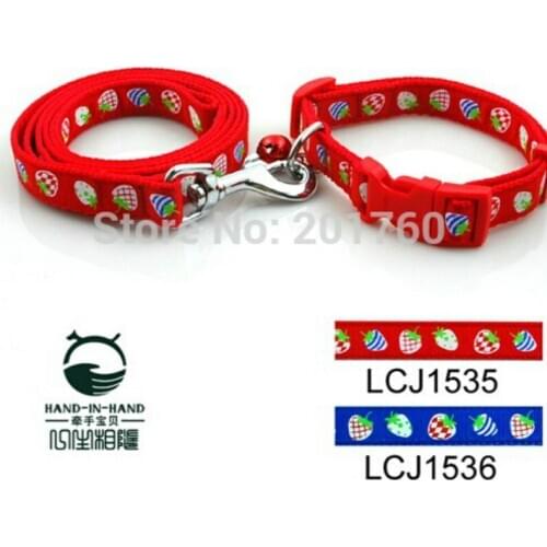 1.5cm Fashion Color Pet Dog Strawberries Print Collar Leash Lead Set (2 Colors) 4pcs/lot