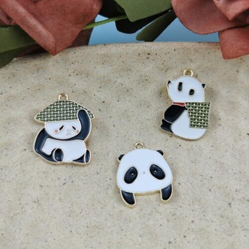 10Pcs / Pack Alloy Drip Oil Jewelry Accessories Diy Earrings Making Materials Chinese Style Cartoon Cute Panda Pendant
