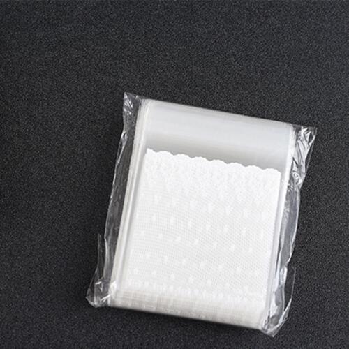 100pcs White Lace Self-adhesive Cello Cellophane Bag Self Dragee Plastic Bag Candy Packing Resealable Cookie Packaging Bag Pouch