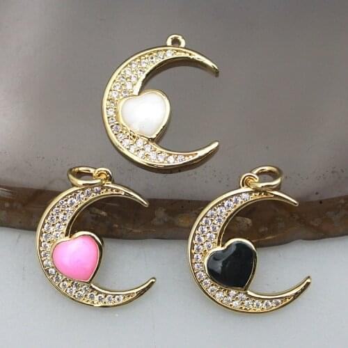 15*15mm 20pcs/lot Popular plated cz/enamel pendant,moon/heart shape cubic zircon charm,bracelet/necklace component wholesale
