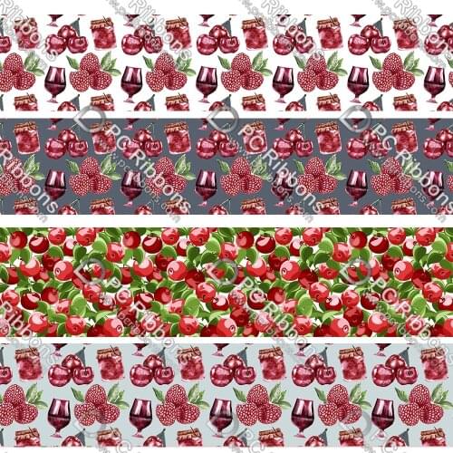 16-75MM Cartoon Cherries Printed Grosgrain&Sati&16MM Foe Ribbon DIY Handmade Materials Christmas Wedding Gift Wrap Tape 50yards