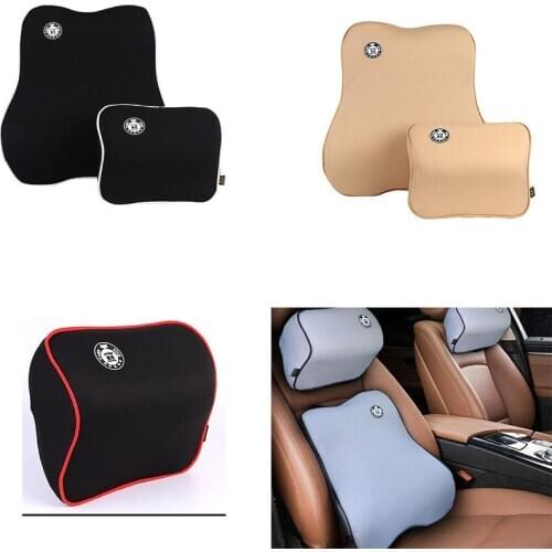 2pcs/Set Car Lumbar Cushion Neck Pillow Set Breathable Seat Support Back Neck Relieve Pain Seat Back Kit Auto Interior