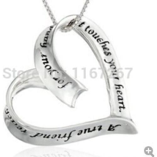 2014New style "A true friend reaches for you hand but touches your heart" siver Letters Heart necklace Wholesale Jewelry