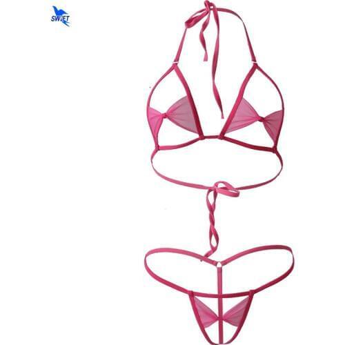 2020 Bowknot Micro Biquini Women See Through Mesh Sunbathing G String Swimsuit Mini Bikini Set Sex Extreme Swimwear Bathing Suit