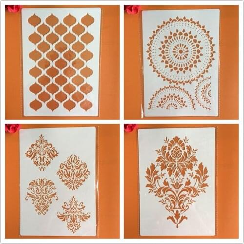 4pcs/set A4 Mandala Stencils Painting Coloring Embossing Scrapbook Album Decorative Template cake stencil crafts books