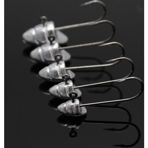 5pcs River Snail Lead Jig Head Blood Hook 1.5g/2.5g/3.5g/5g Lead Head Hook Jig Bait Fishing Hooks for Soft Lures Fishing Tackle