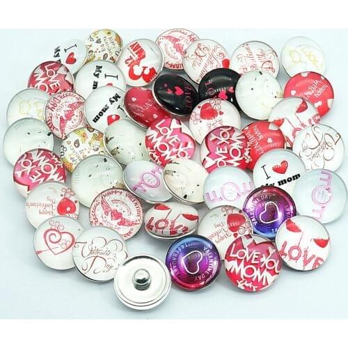 50pcs mixed Random 18MM Black pattern trees love words Round Domes Photo Glass Cabochon snap buttons fit snap bracelets