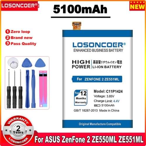 LOSONCOER 5100mAh C11P1424 Battery For Asus Zenfone 2 Battery ZE551ML ZE550ML 5.5inch Z00AD Z00ADB Z00A Z008D