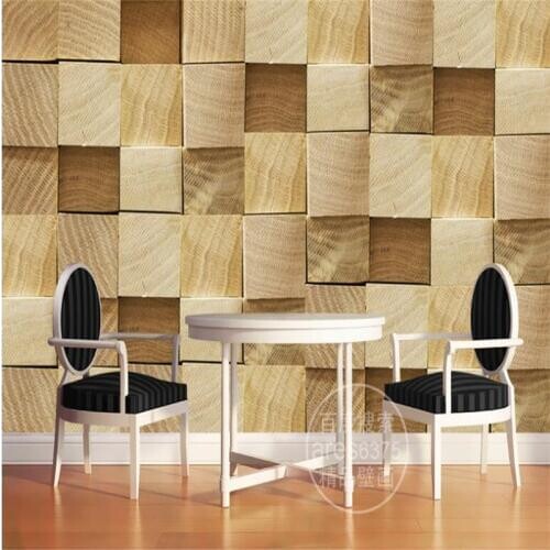 Beibehang large murals 3D three-dimensional wood grain wood side square retro wall murals background super green wallpaper