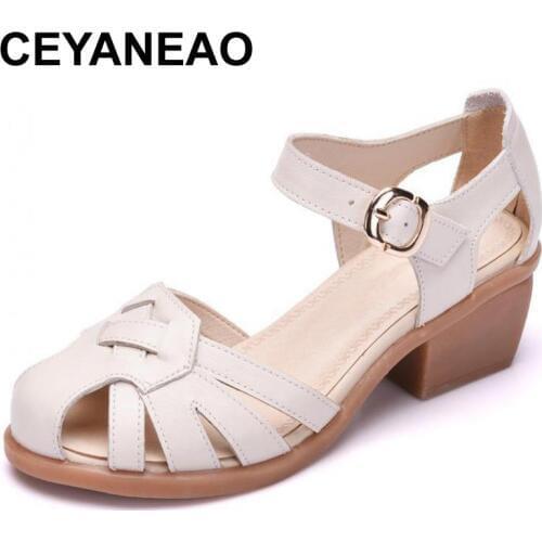 CEYANEAO 2019 Hollow Female New Summer Genuine Leather Sandals Women ShoesE1870