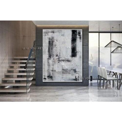 Black and White Oversize Minimalist Art Extra Large Simple Easy Acrylic Painting on Canvas Vertical Abstract Wall Art As Gift