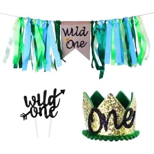 Jungle Safari Wild One Birthday Decorations Wild One 1st Birthday HighChair Banner for Baby Girl Boy 1st Birthday Party Supplies
