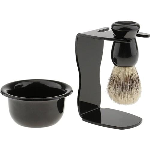 Mens Shave Set Shaving Brush+Steel Stand Holder+ Bowl Travel Kit Facial care tools High Quanlity