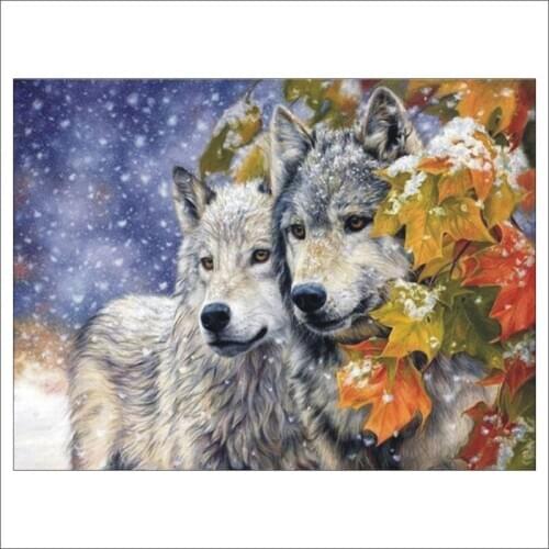 Two wolves in the fall Diy 5D diamond painting rhinestone embroidery cross stitch home wall art decoration craft mural gift T445