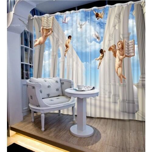 European curtains bedroom curtain styles 3d curtains Blue sky white clouds Roman pillars angel home bedroom decoration