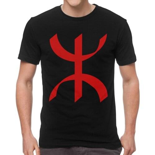Red Amazigh Tifinagh Symbol T Shirt Mens Cotton Printing T-shirt Graphic Tshirt Short Sleeve Berber Flag Tees Tops