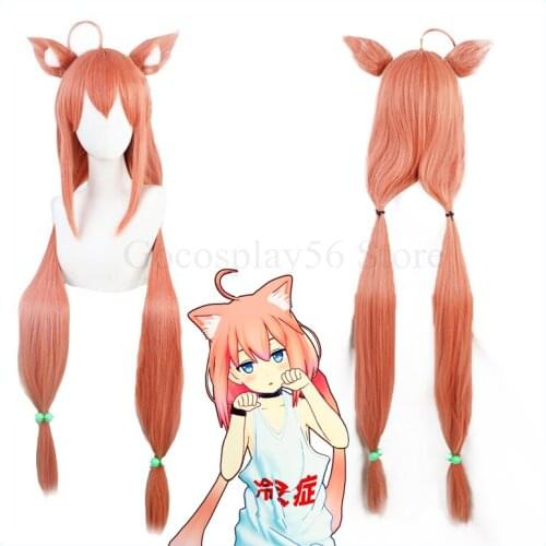 Hololive VTuber Nekomiya Hinata Wig Ears YouTuber Cosplay 120cm Long Orange Straight Synthetic Hair Role Play