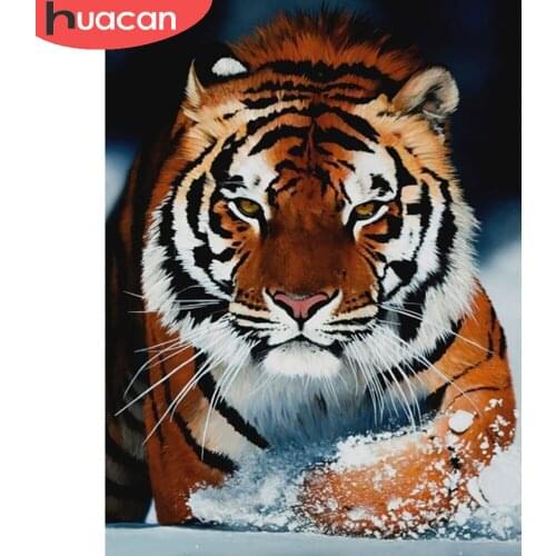 HUACAN Full Square/round Diamond Painting Tiger Snow Home Decor Diamond Embroidery Mosaic Animal Winter Wall Stickers