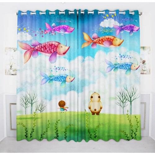 Personal Tailor 2x Window Drapery Curtain Nursery Kids Children Room Window Dressing Tulle Sheer 200x260cm Fish Cloud Grass Tree