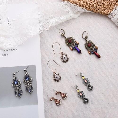 Inlaid Rhinestone Ethnic Drop Earrings Bohemia Fashion Banquet Party Earrings Hyperbole Earrings for women Jewelry Gifts