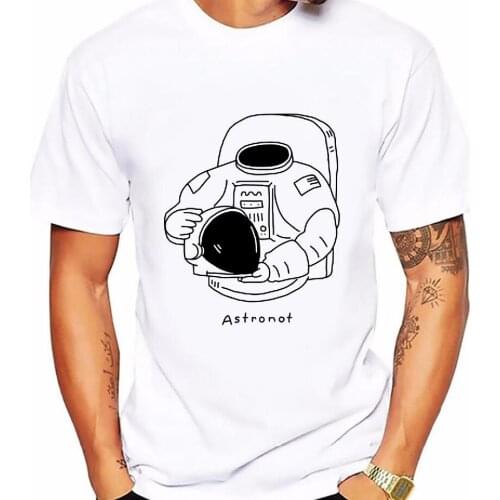 Explore the space T shirts Men astronaut Cotton Tops Tees Loose Short Funny T-shirts Mans Black Casual shirt Boys