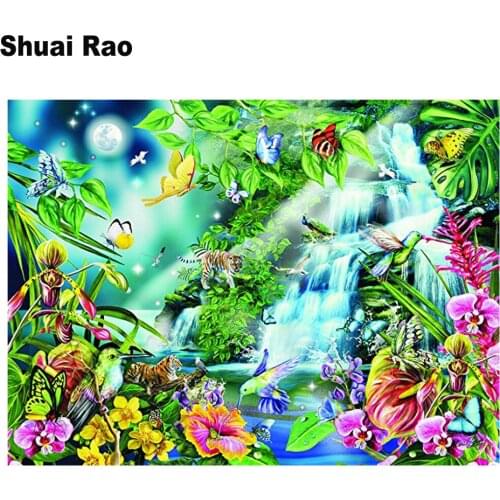 Waterfall butterfly flowers diamond painting full round diamond embroidery 5d diy diamond mosaic drill diy animals kid painting