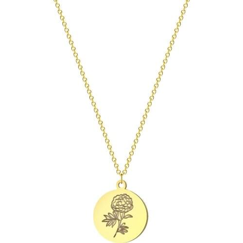 Kinitial New Dainty Wild Flower Disc Charm Pendant Necklace Floral Necklaces Gift for Daughters Mothers Bridesmaid Women Collar