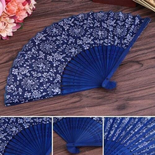 Chinese Summer Folding Hand Fan Fabric Flower Floral Wedding Party Favor Gift