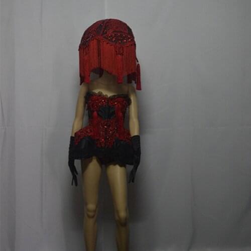 Red gogo stage show lead dancer sexy singer dress with headdress Bar personality performance costume