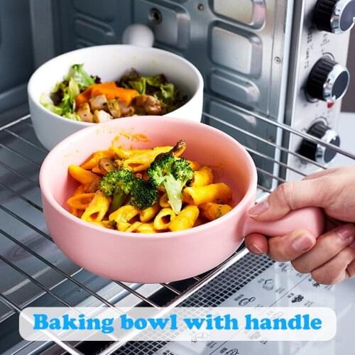 Single Handle Bakeware Round Porcelain Baking Dishs Bowl for Breakfast Dinner Tableware SP99