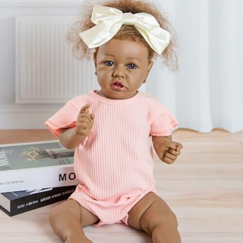 23inch About 58cm Crooked Mouth Reborn Doll Full Silicone Soft Real Touch Blue Eyes Vinyl Lifelike Princess Babies Birthday Gift