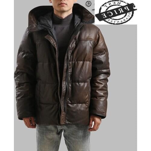 Natural Genuine Leather Duck Down Jacket Men Clothing 2021 Streetwear Motorcycle 100% Real Sheepskin Coat Male Hooded 202