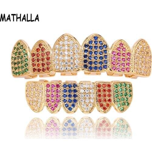 New Hiphop Multi color Teeth Dental Cubic Zirconia Grillz Six Color