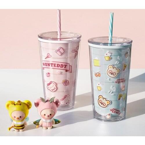 Cute Sippy Cup Low Price Environmentally Friendly BPA Free Food-grade Plastic Summer Straw Cup Reusable Double Wall Tumbler Cup