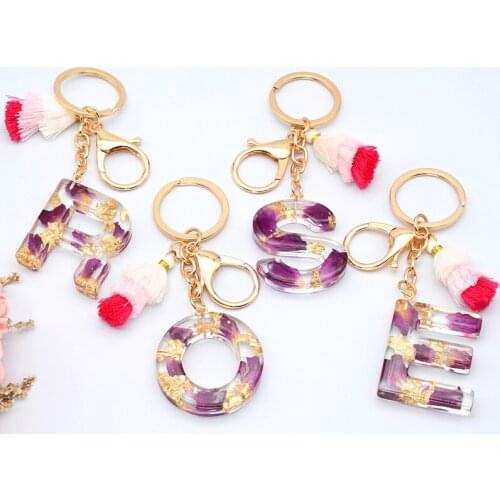 Fashion A-Z Initial Letter Keychains Keyrings For Women Men DIY Handmade Resin Alphabet Key Chain Handbag Charm Accessories