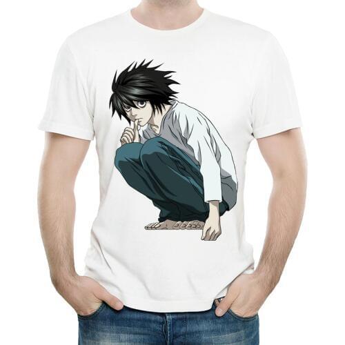 Death Note L T Shirt White Color Mens Fashion Short Sleeve Death Note Ryuuku T-shirt Tops Tees tshirt Casual Clothes