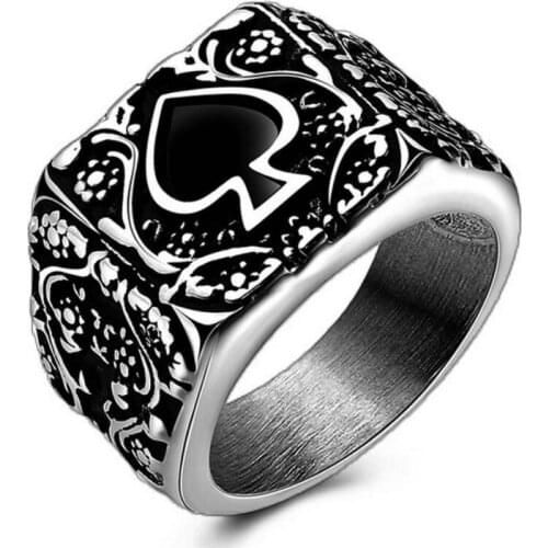 Rock Spades K Logo Titanium Steel Mens Rings Poker Personality Rings European and American Vintage Rings