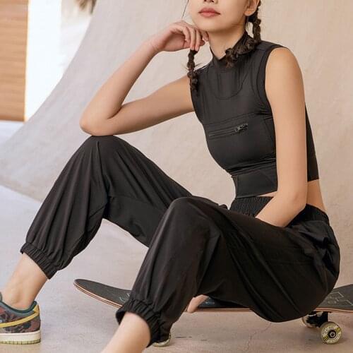 2021 Newest Women Sports Pants Solid Color Middle Waist Elastic Loose Ankle-Length Slacks With Pockets Exercise Pants 5 Colors