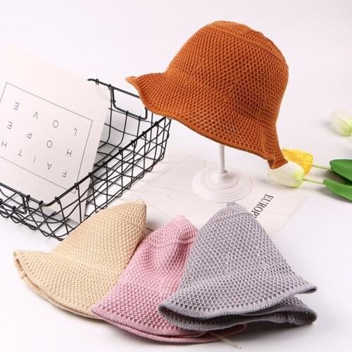 New Knitted Bucket Hats for Women Girls Fashion Solid Color Sunscreen Sun Caps Outdoor Travel Fisherman Hat Panama Beach Cap