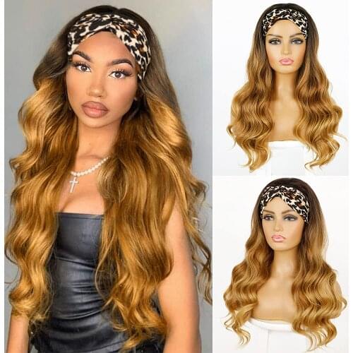 Headband Wigs for Women Synthetic Long Wavy Headband Wig for Black Women Ombre Blonde Wig with For Daily Use Easy To Wear