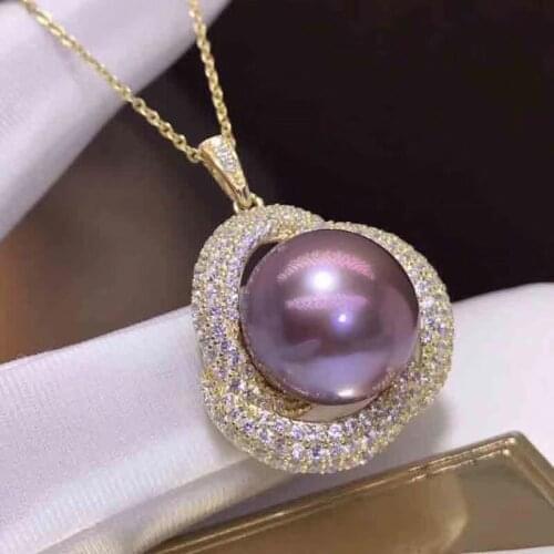D1023 Pearl Pendant Fine Jewelry Round 11-12mm Fresh Water Purple Pearls Pendants Necklaces for Women Presents